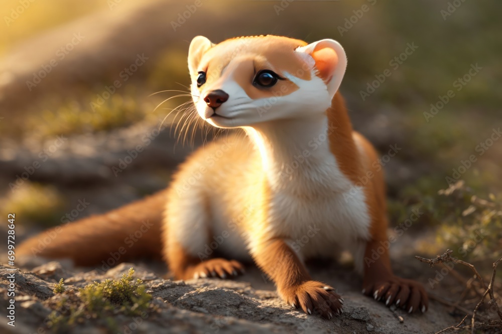 Fototapeta premium closeup Wilderness Cutie Long Tailed Weasel. ai generative
