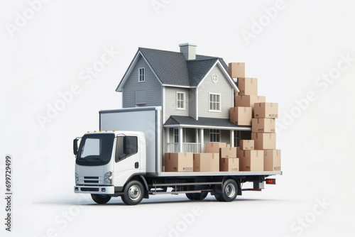 House Removal Truck With Boxes on solid white background. ai generative photo