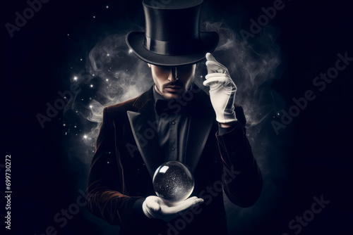 Magician man on black background. ai generative