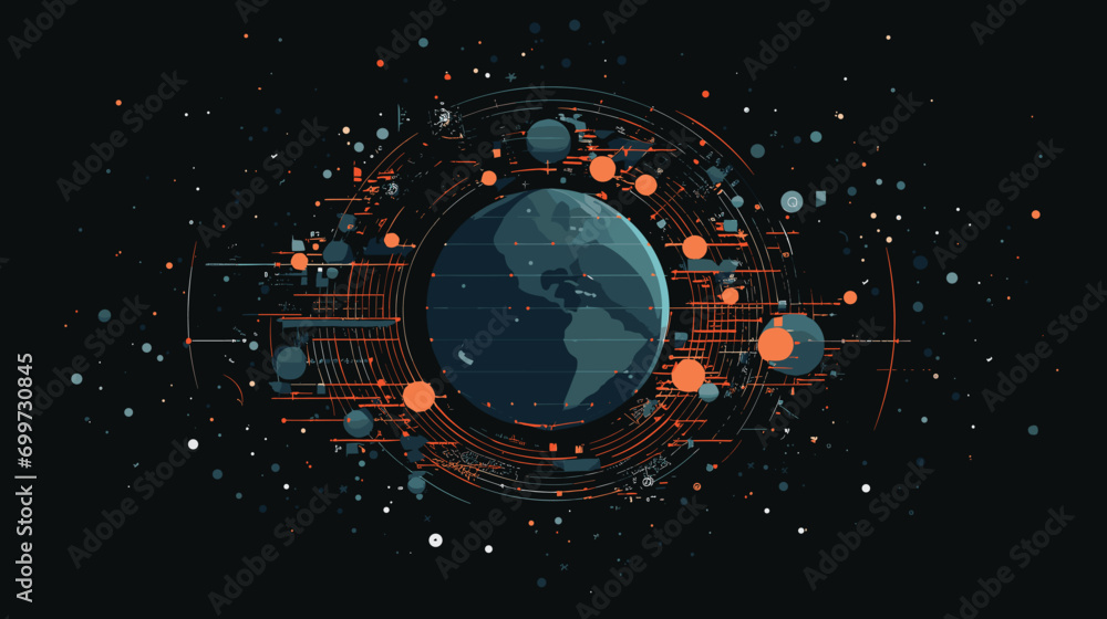 Obraz premium challenges of space debris in a vector art piece illustrating Earth's orbit cluttered with defunct satellites. cleanup missions 