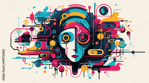 advancements in AI-driven creativity with a vector art piece showcasing robots engaged in artistic pursuits. 