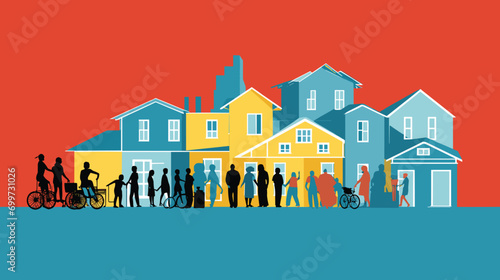 poverty on housing with a vector art piece featuring individuals living in inadequate or unstable housing conditions.
