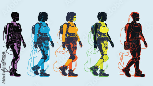 transformative impact of robotic exoskeletons in a vector art piece illustrating the integration of wearable robotic technology. photo