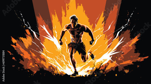 determination of a gym-goer during high-intensity interval training (HIIT) in a vector art piece featuring explosive and dynamic exercises.