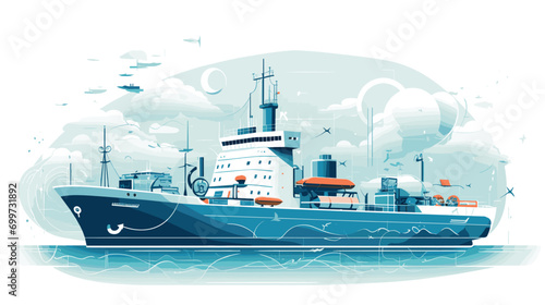 maritime transportation with a vector scene featuring electric and autonomous ships. Illustrate eco-friendly vessels and autonomous boats navigating waterways