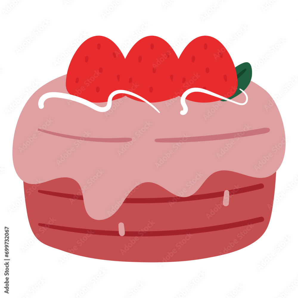 hand drawing cartoon strawberry cake. cute food sticker hand drawing cartoon strawberry cake. cute food sticker