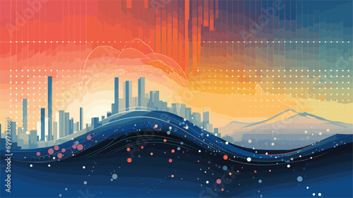 predictive algorithms in a vector scene featuring data points converging toward a predictive model. 