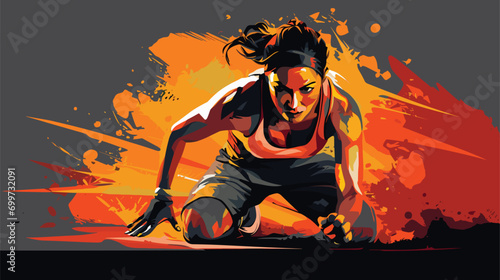 determination of a woman during high-intensity interval training (HIIT) in a vector art piece featuring explosive and dynamic exercises.