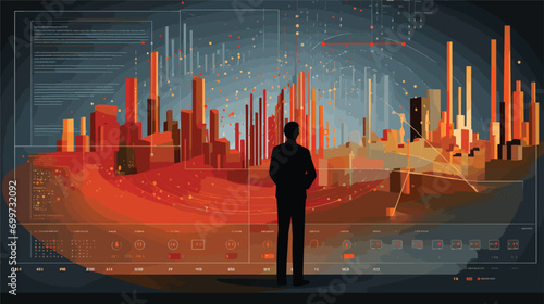 predictive algorithms in a vector scene featuring data points converging toward a predictive model. 