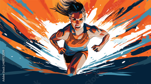 determination of a woman during high-intensity interval training (HIIT) in a vector art piece featuring explosive and dynamic exercises.
