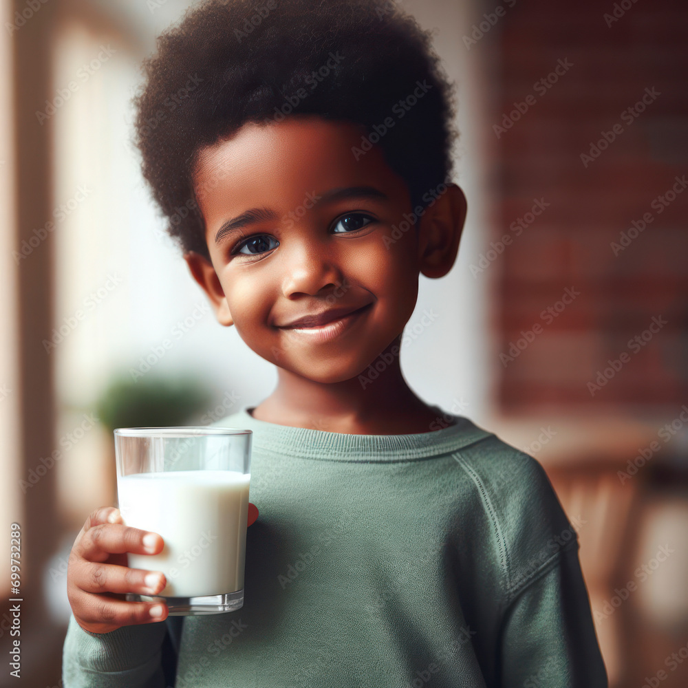 Portrait little cute kid boy holding a glass of milk. ai generative Portrait little cute kid boy holding a glass of milk. ai generative