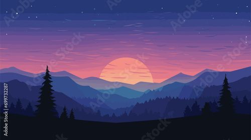 twilight sky in a vector scene featuring the sun's departure and the emergence of stars. sky during the transition from day to night photo