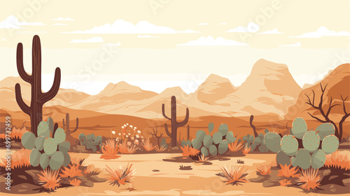 desert life in a vector scene featuring unique plant adaptations and hardy desert fauna. landscapes and the wildlife that has adapted to survive