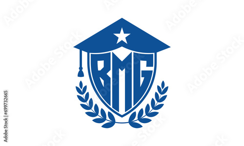 BMG three letter iconic academic logo design vector template. monogram, abstract, school, college, university, graduation cap symbol logo, shield, model, institute, educational, coaching canter, tech photo