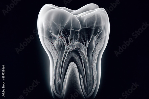 X-ray of a human tooth. ai generative