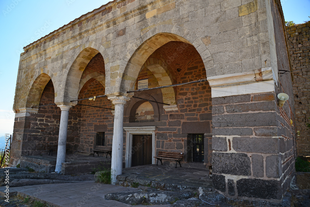 Assos Hudavendigar Mosque, located in Canakkale, Turkey, was built in the 14th century.