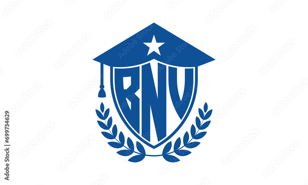 BNV three letter iconic academic logo design vector template. monogram, abstract, school, college, university, graduation cap symbol logo, shield, model, institute, educational, coaching canter, tech BNV three letter iconic academic logo design vector template. monogram, abstract, school, college, university, graduation cap symbol logo, shield, model, institute, educational, coaching canter, tech