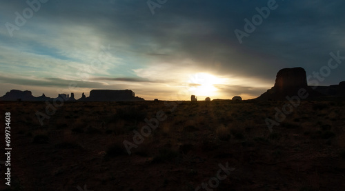 Red sunset against the backdrop of red sandstone rocks, Monument Valley, Arizona