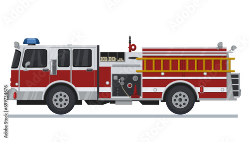 Fire truck isolated on white background. Vector illustration