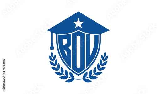 BOU three letter iconic academic logo design vector template. monogram, abstract, school, college, university, graduation cap symbol logo, shield, model, institute, educational, coaching canter, tech