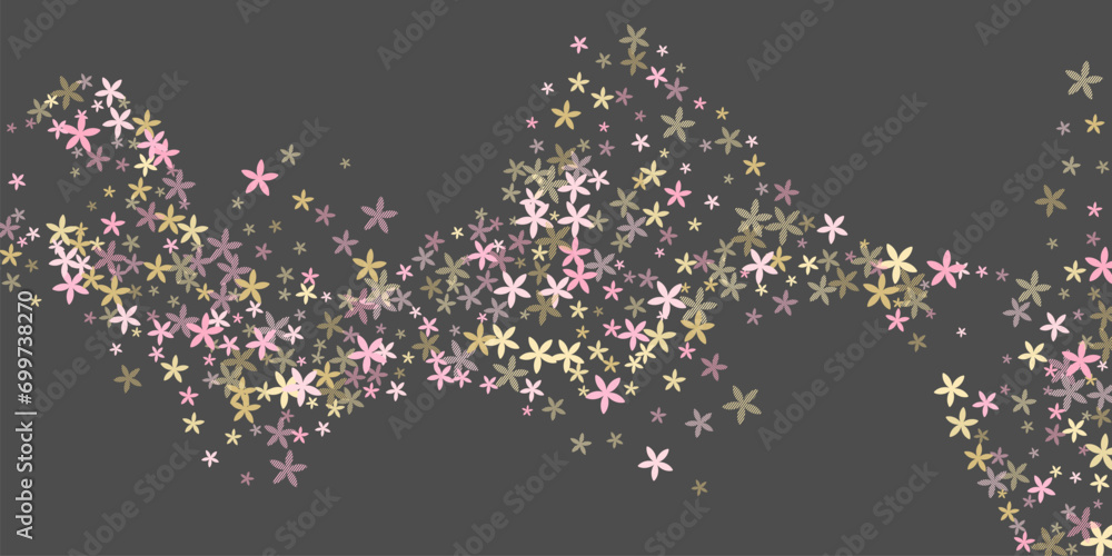 Phlox stylized flowers vector design. Cute garden floral elements scattered. Hinamatsuri Girl's Day motif. Childish flowers Phlox abstract bloom. Striped petals.