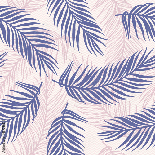 Seamless paradise palm leaves vector pattern. Floral elements over waves
