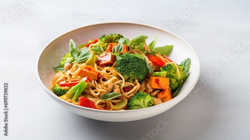 Spicy peanut coconut vegetable noodle bowl, authentic recipe, Photos for menus, magazines