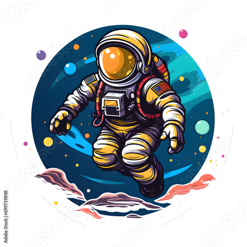 vector logo a cartoon flying astronaut on space 2d line art color,