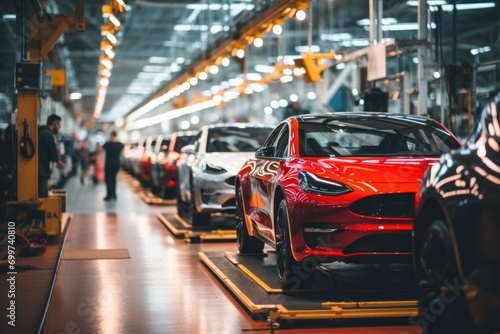 Modern cars on the factory production line