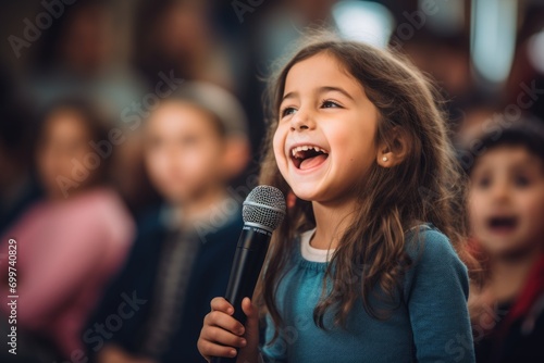 Young girl singing at school talent show