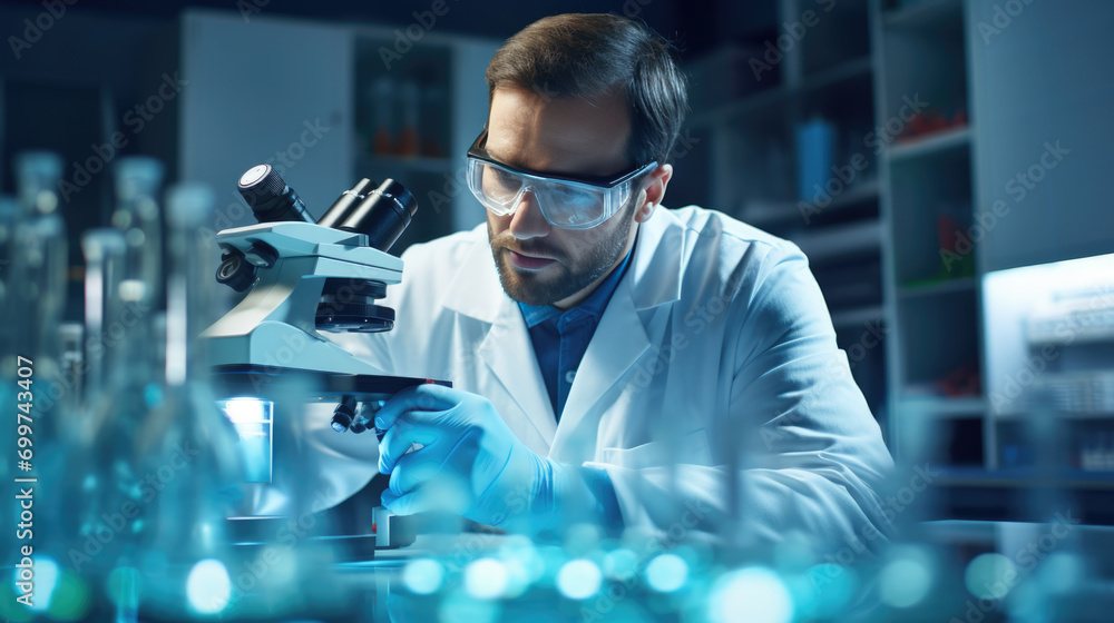 Scientist using a microscope in a laboratory setting Scientist using a microscope in a laboratory setting