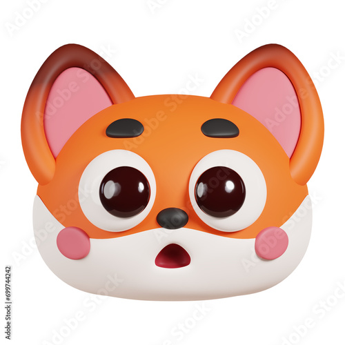 Fox Face Emoticon Icon and Symbol Isolated. Cute Cartoon Animal Head. 3D Illustration