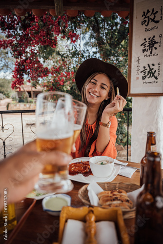 woman drinking a beer