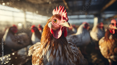 Factory Farm Chickens in Crowded Conditions,  Intensive Animal Agriculture and Animal Welfare Concerns photo