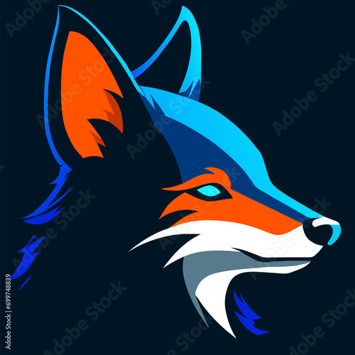 Vector drawing of a colorful fox head. Logotype. Sticker. Mascot. Illustration.