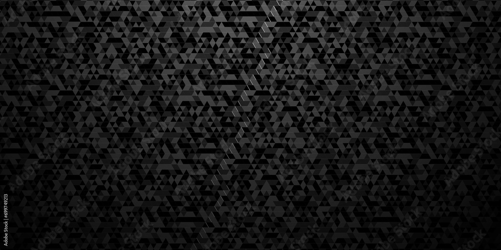 Fototapeta premium Black and gray square triangle tiles pattern mosaic background. Modern seamless geometric dark black pattern background with lines Geometric print composed of triangles wallpaper background.