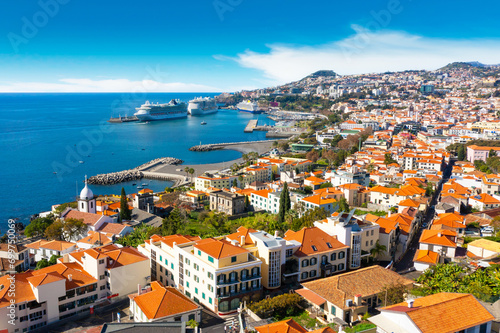 Panoramic view of the capital of Madeira island Funchal, Portugal 