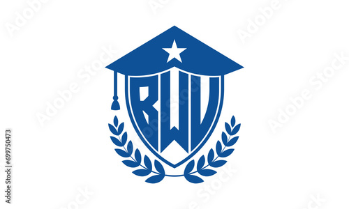 BWU three letter iconic academic logo design vector template. monogram, abstract, school, college, university, graduation cap symbol logo, shield, model, institute, educational, coaching canter, tech photo