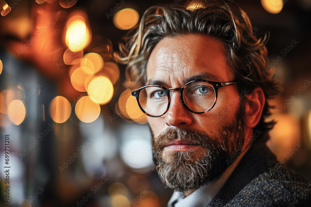 A close-up portrait of a serious man with stylish glasses and a well-groomed beard, exuding confidence and sophistication. A close-up portrait of a serious man with stylish glasses and a well-groomed beard, exuding confidence and sophistication.