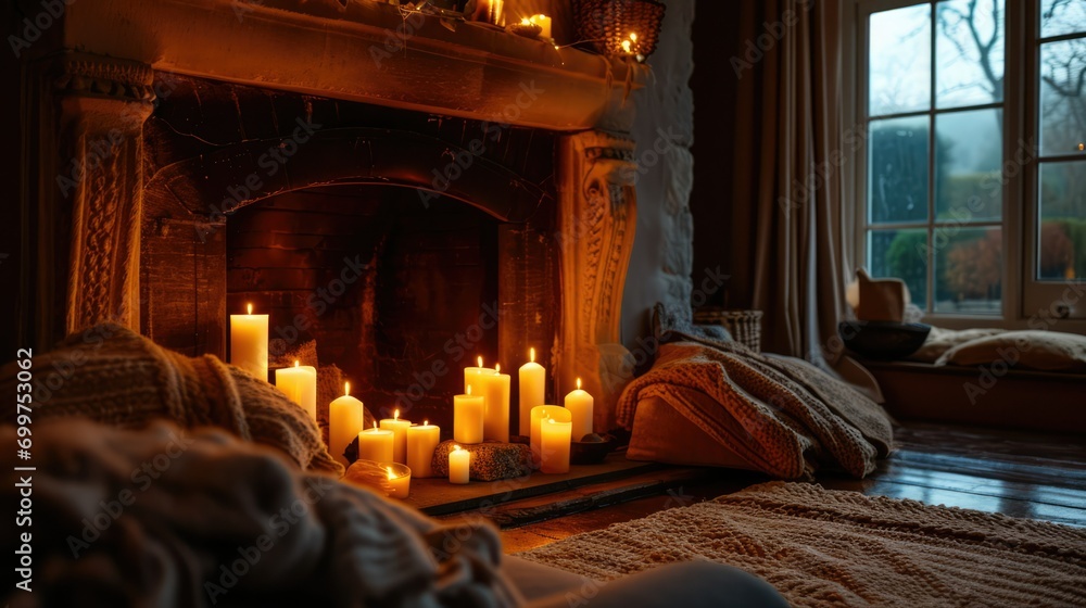 Candle and Fireplace in living room scene Candle and Fireplace in living room scene