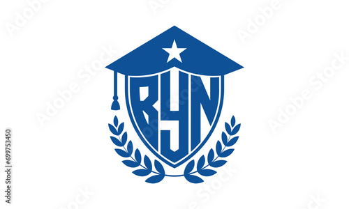 BYN three letter iconic academic logo design vector template. monogram, abstract, school, college, university, graduation cap symbol logo, shield, model, institute, educational, coaching canter, tech photo