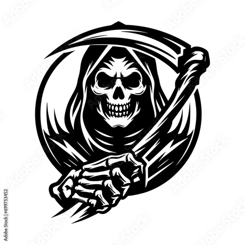 Vector logo of a skull head. Illustration of a grim reaper. suitable as a tattoo, logo, or graphic elements.