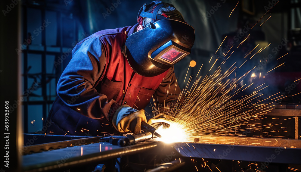 Welder working wearing mask. Industrial safety concept Welder working wearing mask. Industrial safety concept