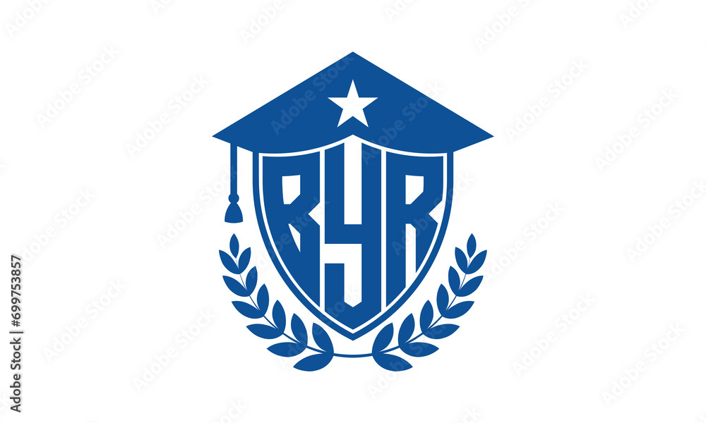 BYR three letter iconic academic logo design vector template. monogram, abstract, school, college, university, graduation cap symbol logo, shield, model, institute, educational, coaching canter, tech BYR three letter iconic academic logo design vector template. monogram, abstract, school, college, university, graduation cap symbol logo, shield, model, institute, educational, coaching canter, tech