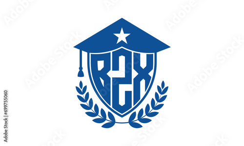 BZX three letter iconic academic logo design vector template. monogram, abstract, school, college, university, graduation cap symbol logo, shield, model, institute, educational, coaching canter, tech