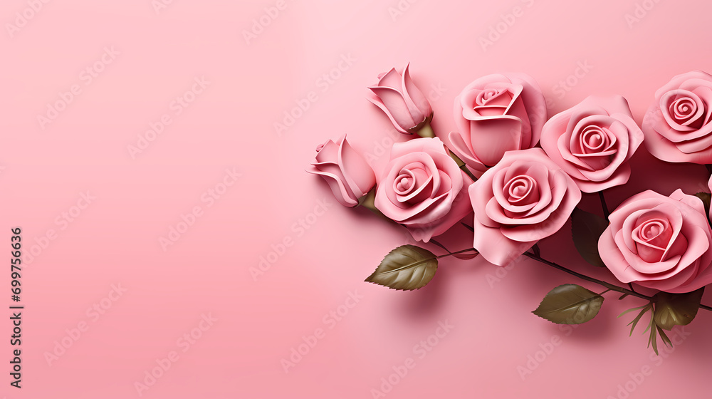 Valentine's Day flower frame with roses, Valentine's Day background with decorative floral background with copy space