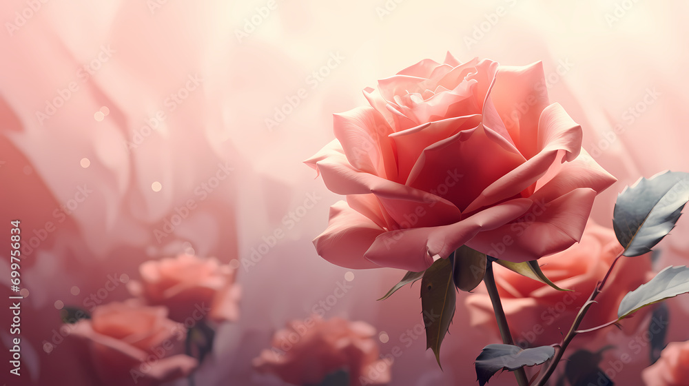 Obraz premium Valentine's Day flower frame with roses, Valentine's Day background with decorative floral background with copy space