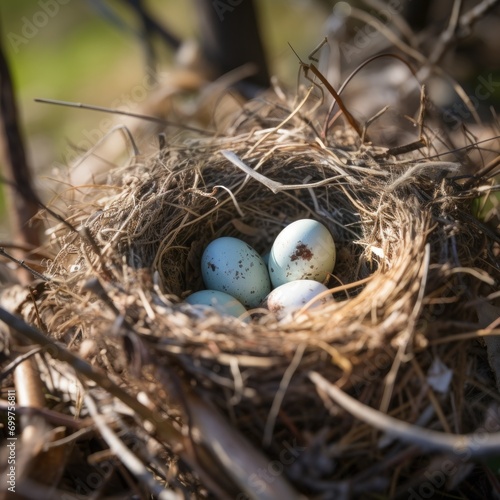 close-up photo of a bird's nest with eggs