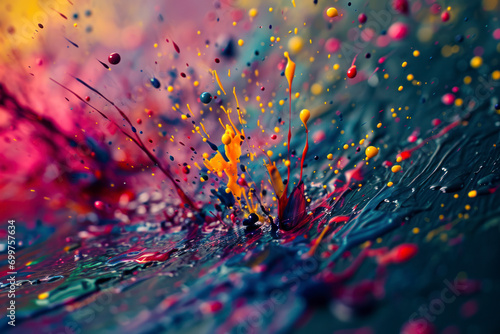 Dynamic paint splatter, an abstract background with energetic and colorful paint splatters, conveying a sense of movement and creativity. photo
