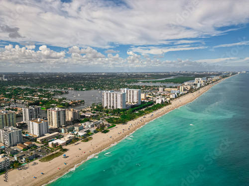 Sunny Isles and Hollywood beach in Florida taken with a Drone, Aerial views of coastlines and coastal cities